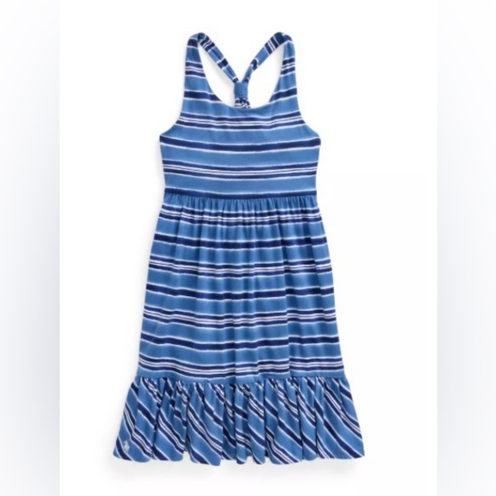 Ralph Lauren Striped Blue & White Dress Knotted Back NWT Size Large (12/14)